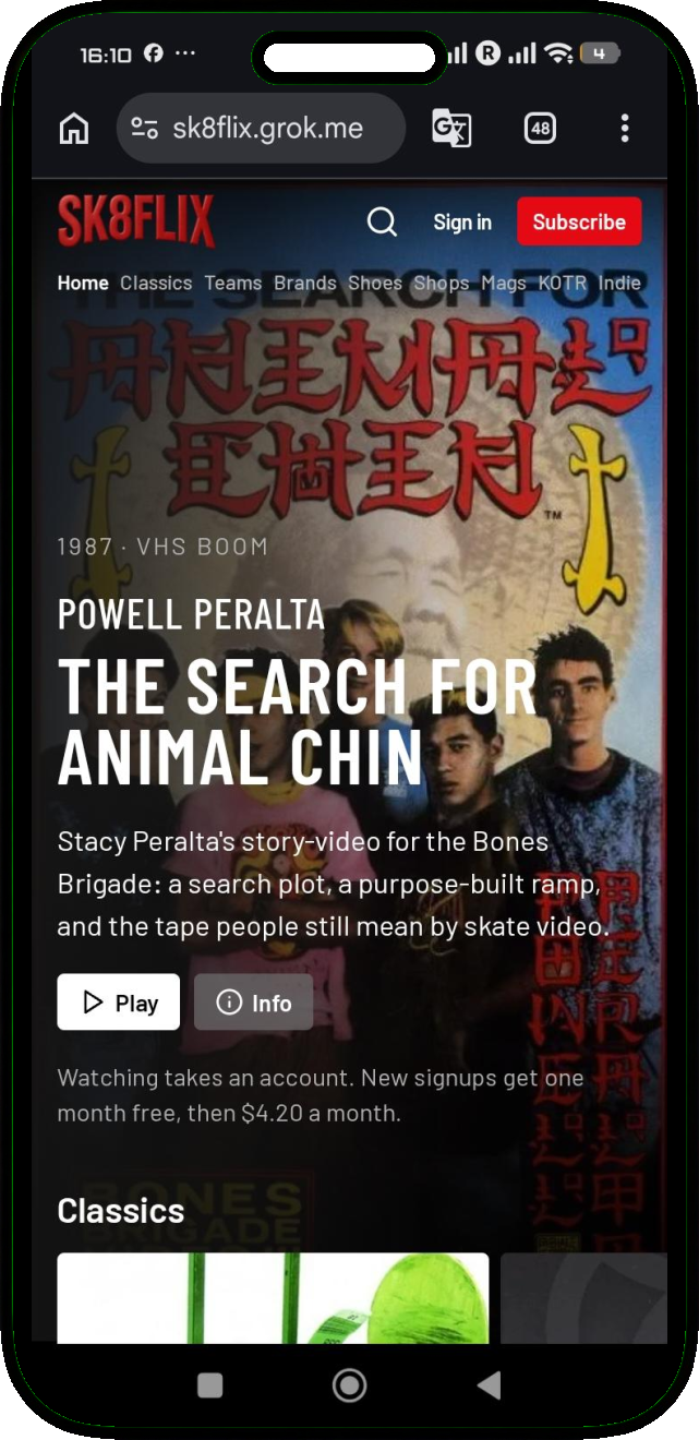 iPhone showing the SK8FLIX website